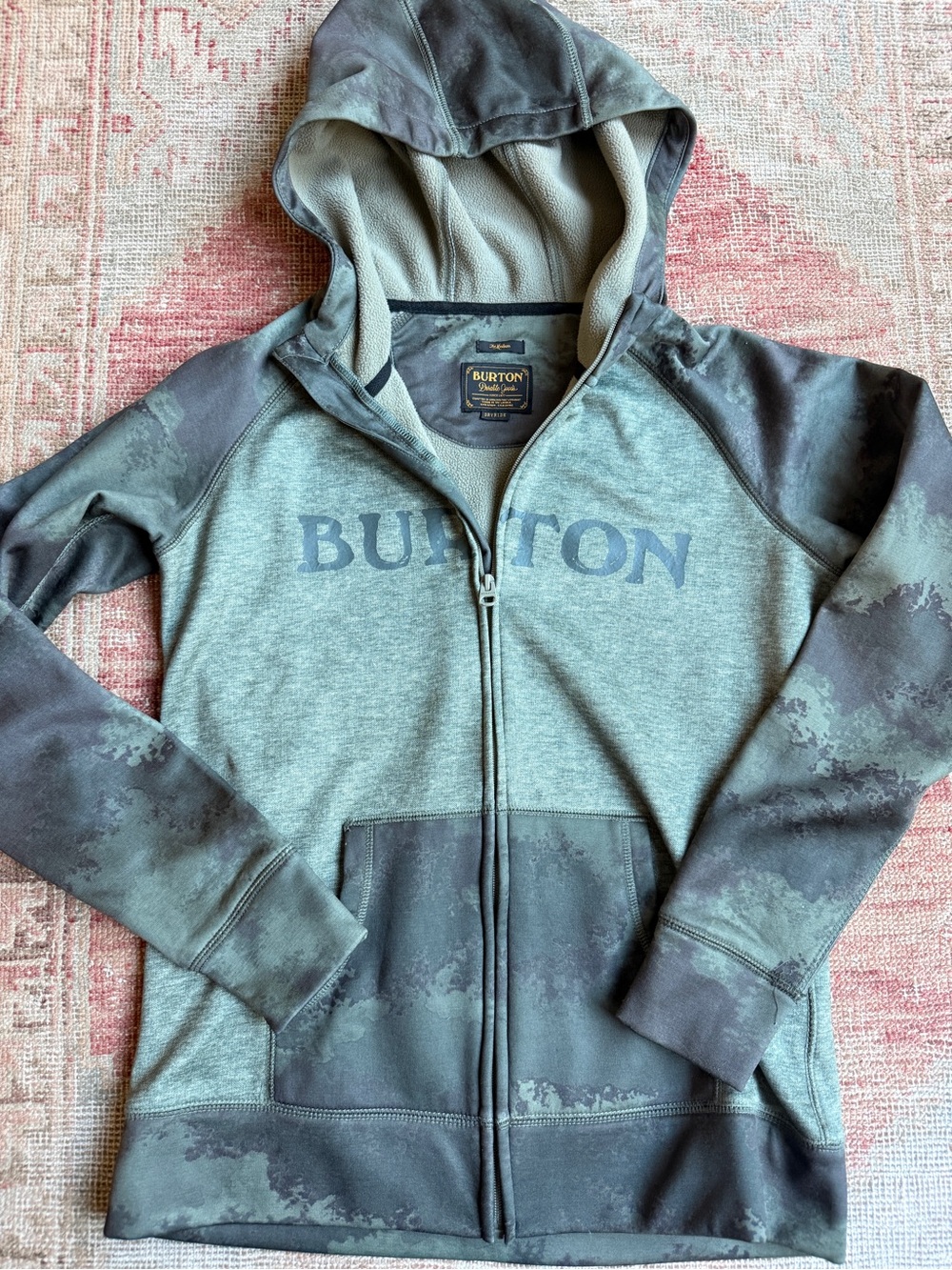 Burton Green Hooded Zip-Up Sweatshirt with Camo Accents